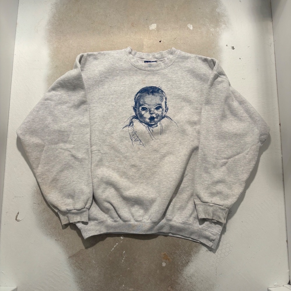Vintage Hanes Cotton Gerber Baby Graphic Sweatshirt Gray Mens Large 90s Crew - Picture 1 of 6